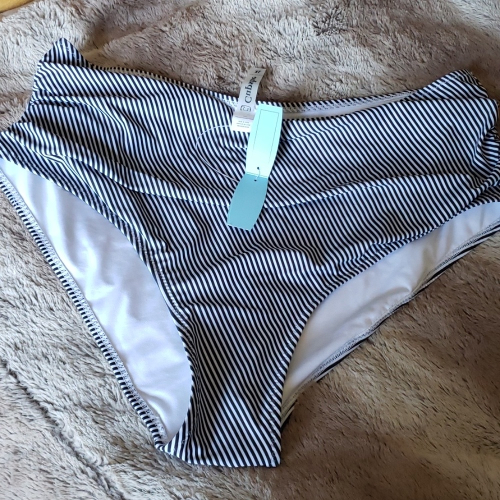 High waisted striped bikini bottom